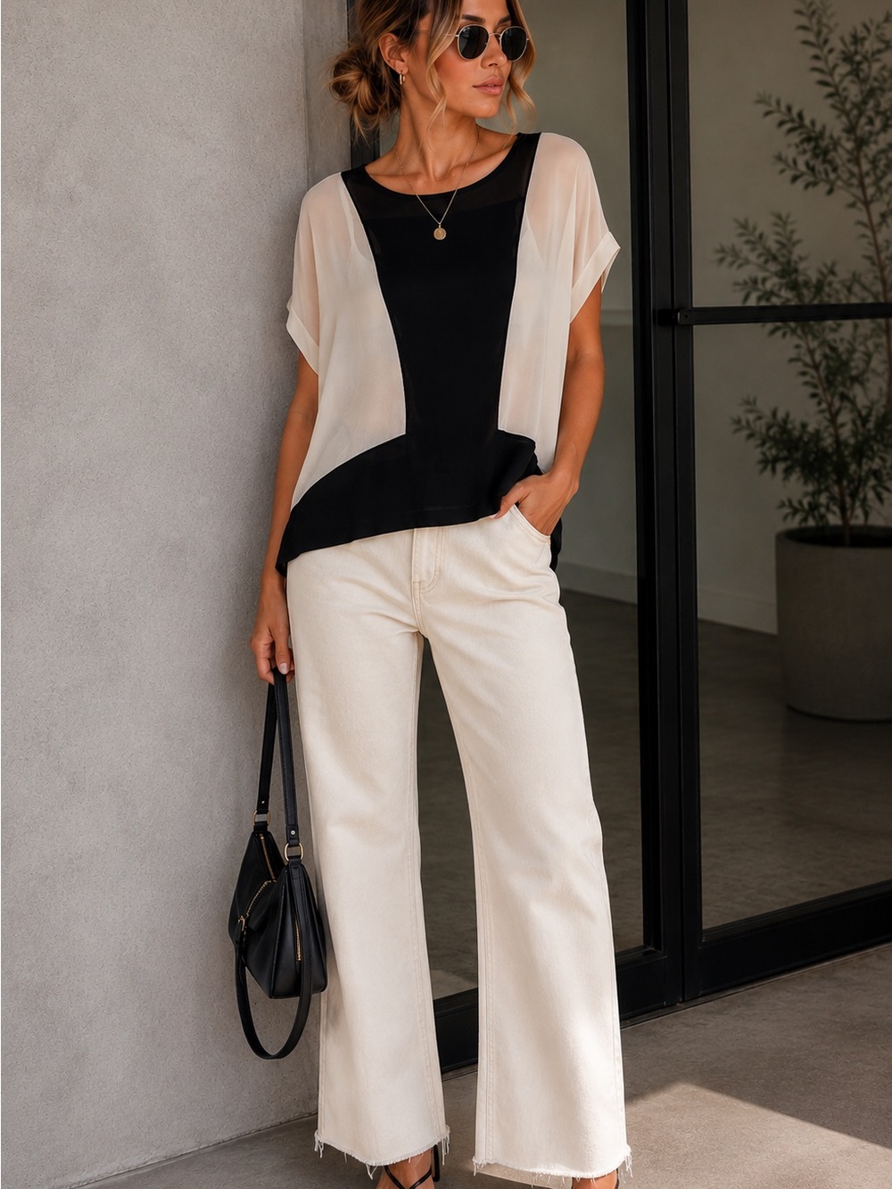 Forever 21 Wide-Leg Cream Jeans